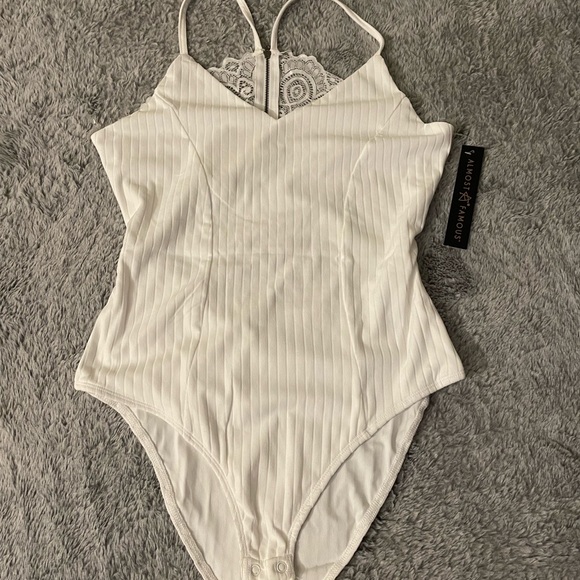 Almost Famous Tops - White Ribbed Bodysuit